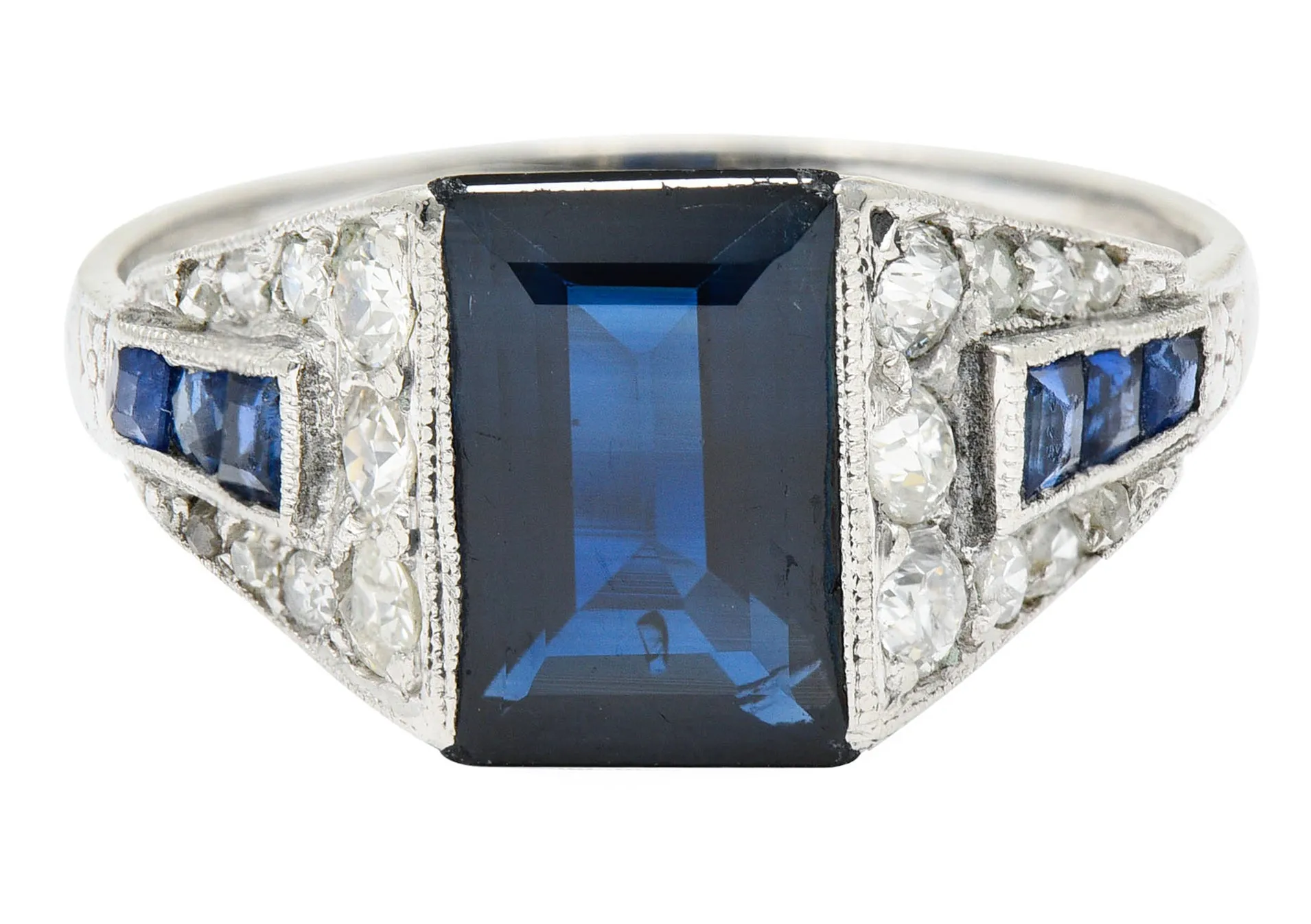 1920's Art Deco Sapphire Diamond Platinum Band Ring