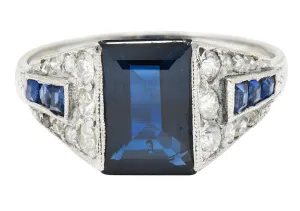 1920's Art Deco Sapphire Diamond Platinum Band Ring