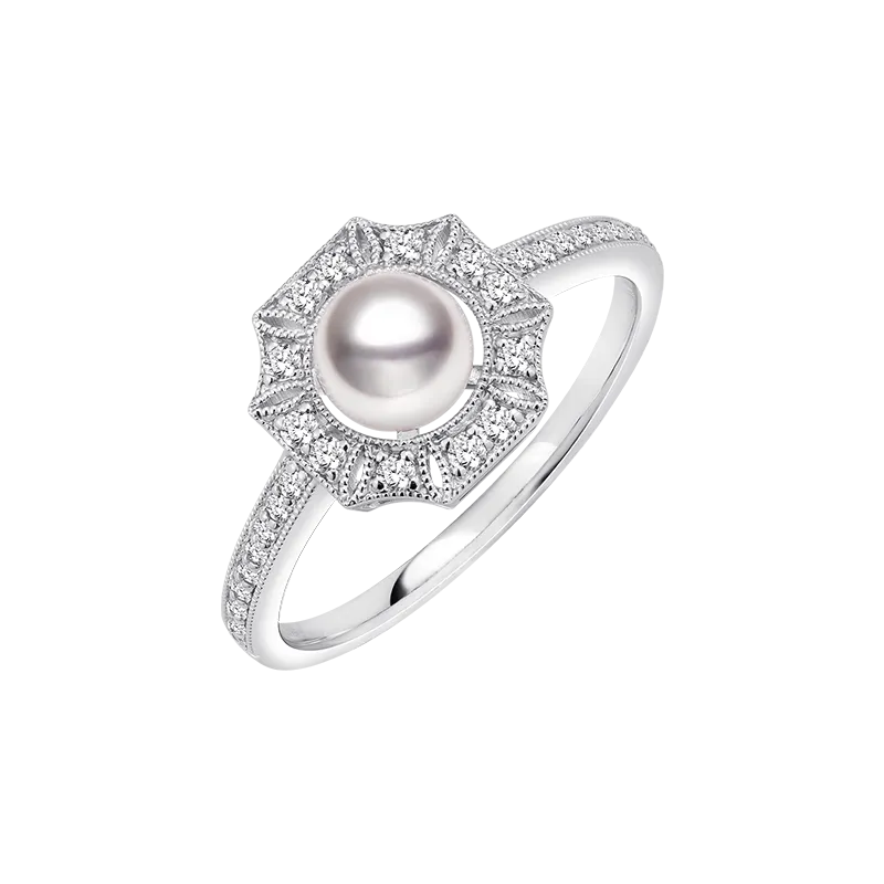 1920s' Collection Akoya Pearl Ring with 18K White Gold and Diamonds