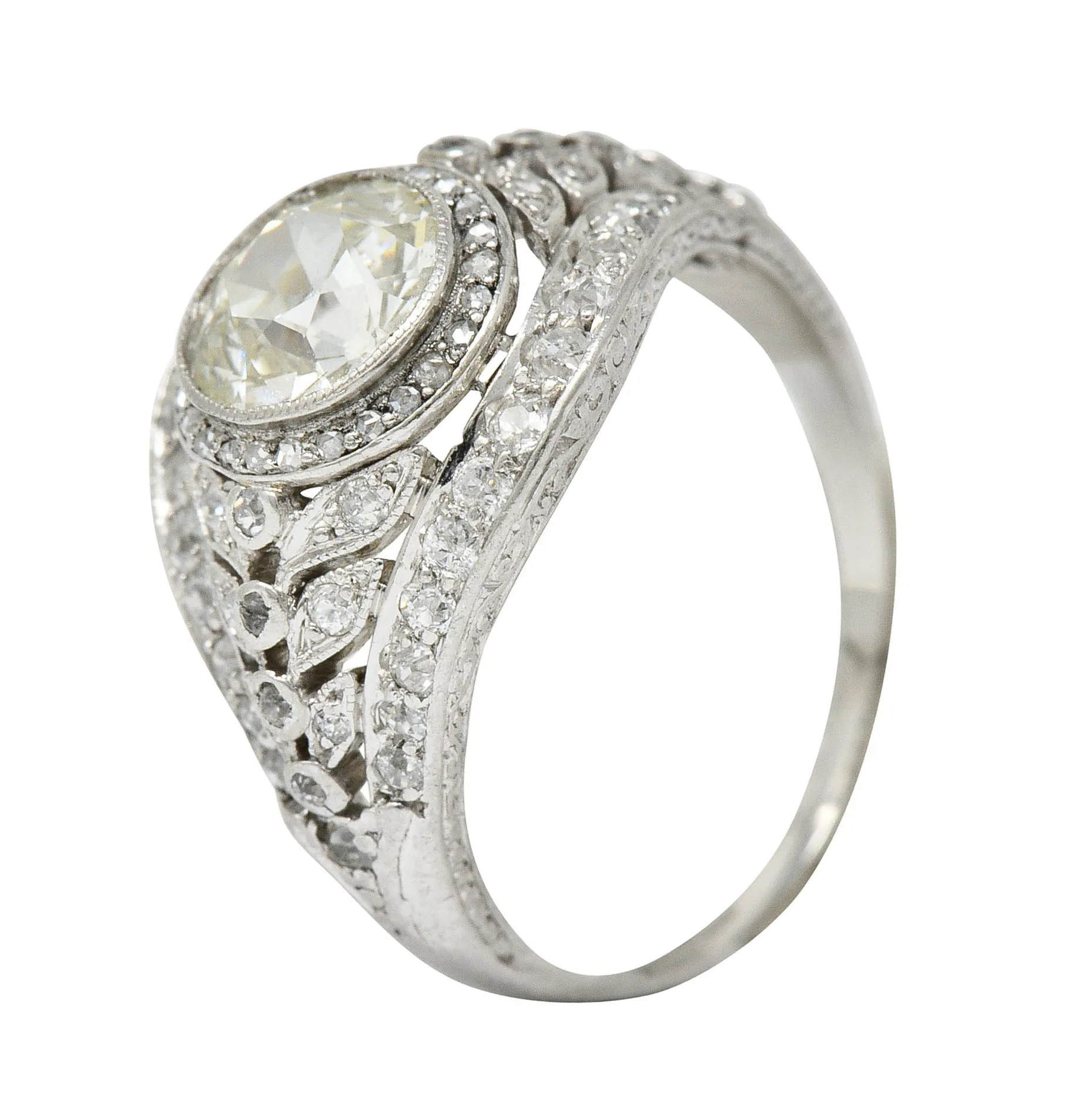 1920's Early Art Deco 2.12 CTW Diamond Platinum Laurel Band Ring GIA