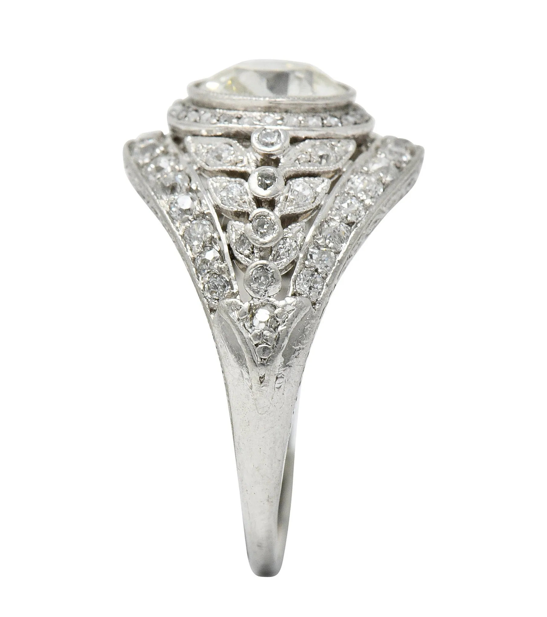 1920's Early Art Deco 2.12 CTW Diamond Platinum Laurel Band Ring GIA