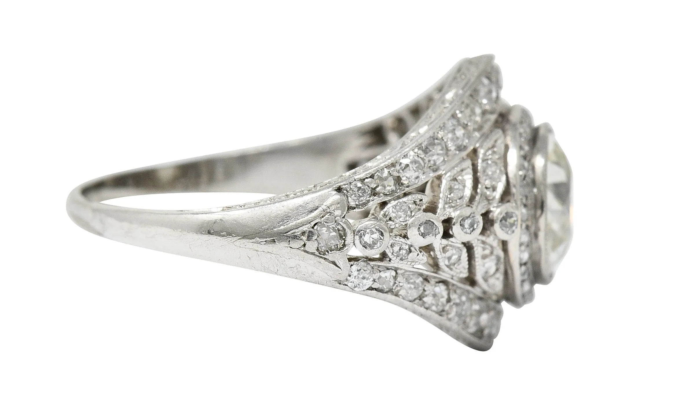 1920's Early Art Deco 2.12 CTW Diamond Platinum Laurel Band Ring GIA