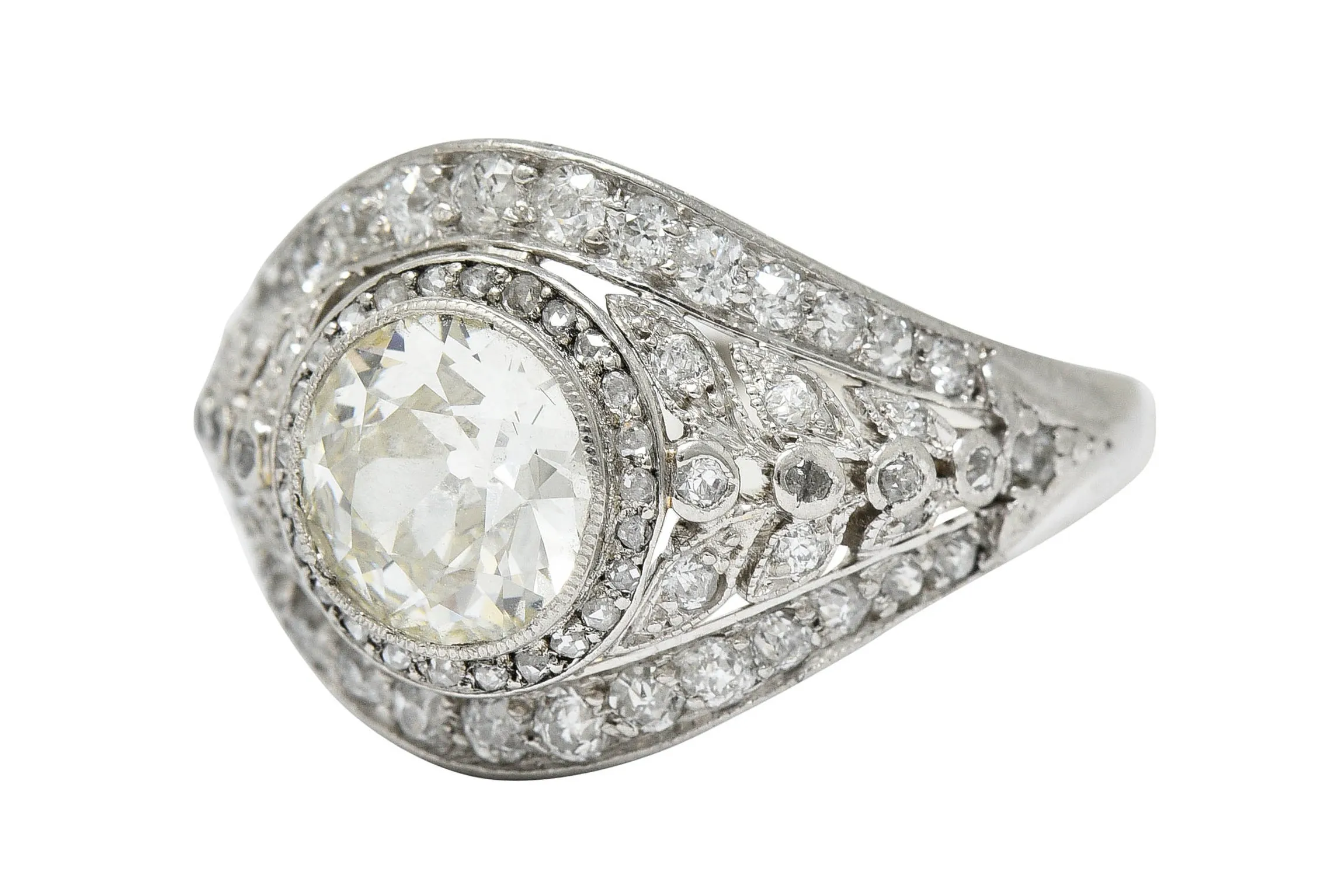 1920's Early Art Deco 2.12 CTW Diamond Platinum Laurel Band Ring GIA