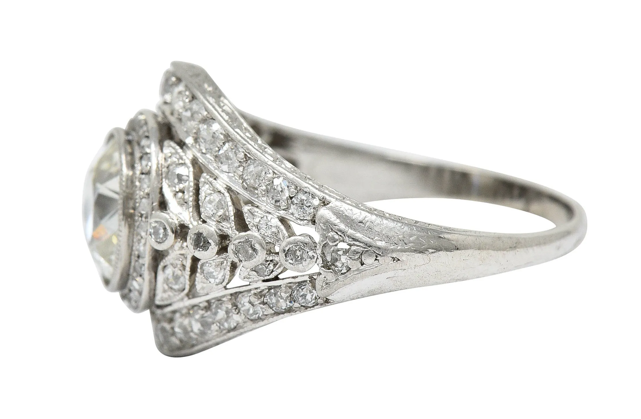 1920's Early Art Deco 2.12 CTW Diamond Platinum Laurel Band Ring GIA