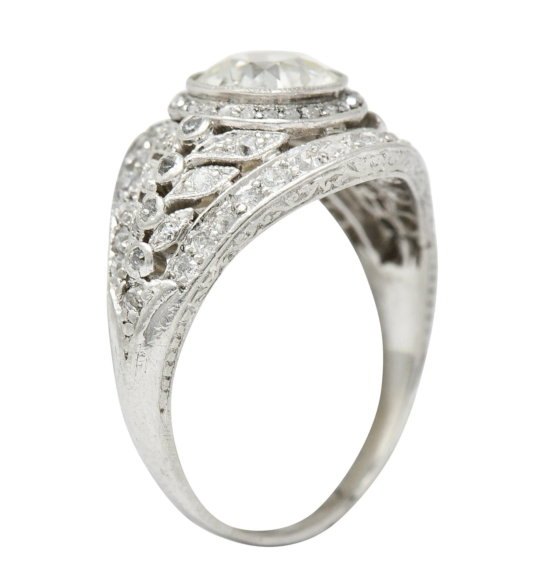 1920's Early Art Deco 2.12 CTW Diamond Platinum Laurel Band Ring GIA