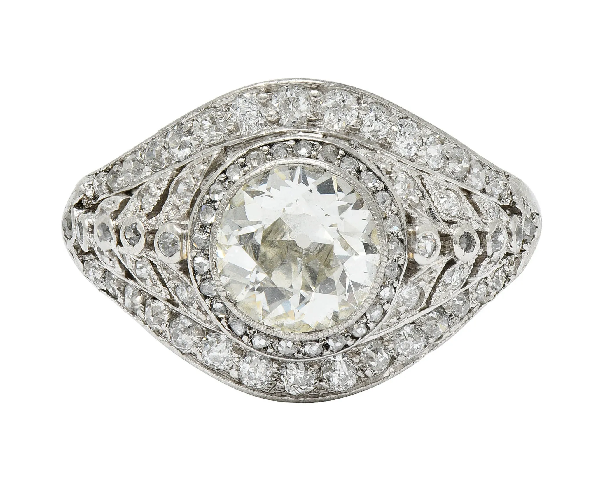 1920's Early Art Deco 2.12 CTW Diamond Platinum Laurel Band Ring GIA