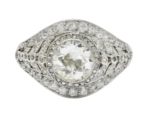 1920's Early Art Deco 2.12 CTW Diamond Platinum Laurel Band Ring GIA