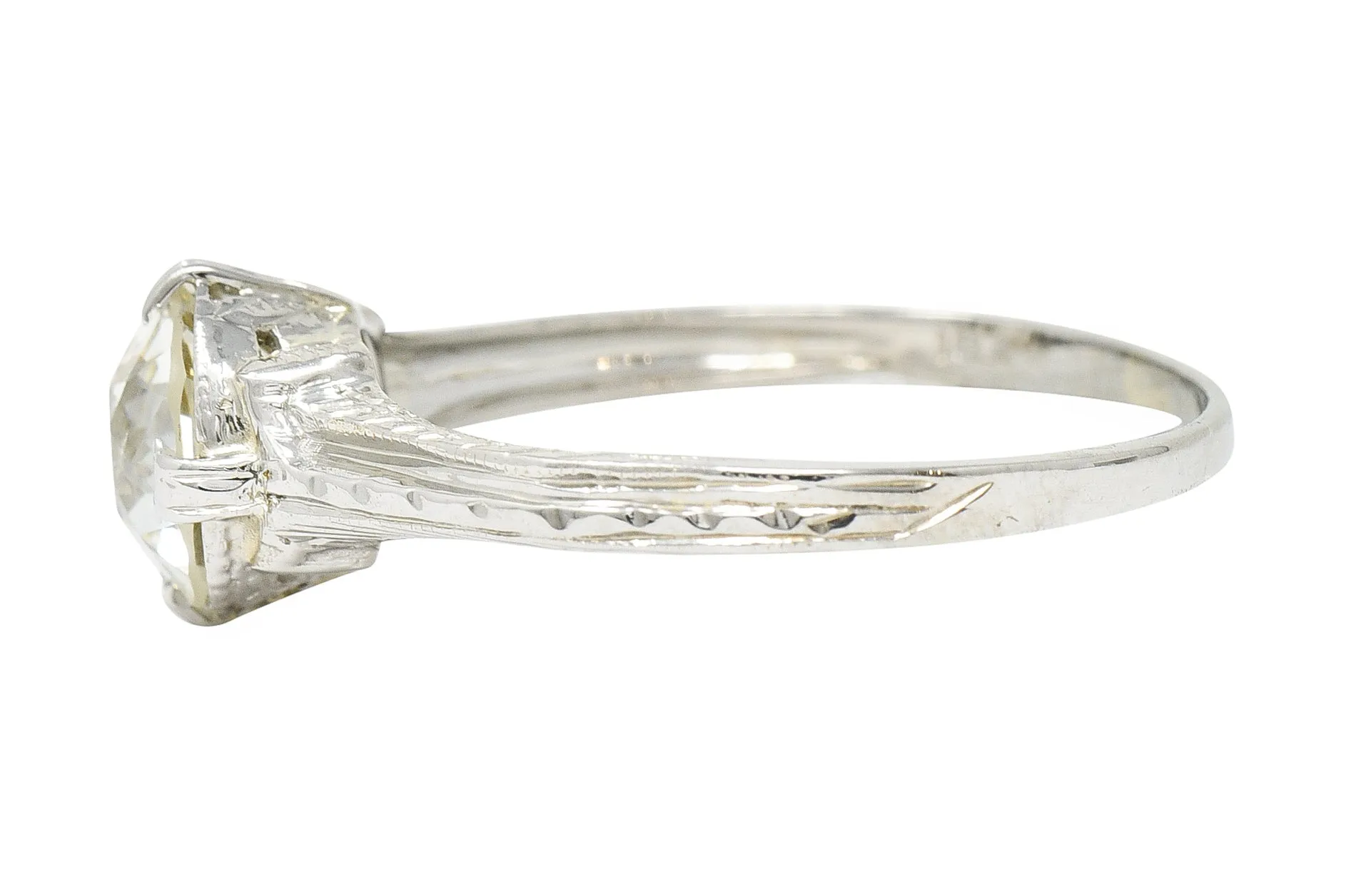 1920's J.W. Grant & Co. Art Deco 1.60 CTW 18 Karat White Gold Engagement Ring