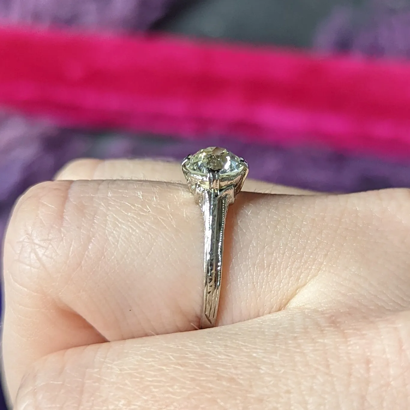 1920's J.W. Grant & Co. Art Deco 1.60 CTW 18 Karat White Gold Engagement Ring