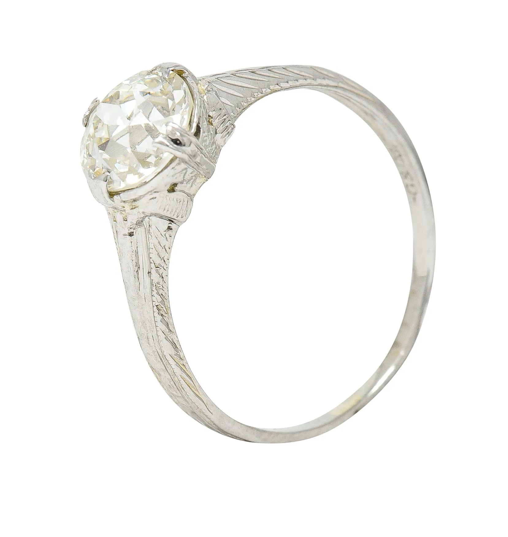 1920's J.W. Grant & Co. Art Deco 1.60 CTW 18 Karat White Gold Engagement Ring