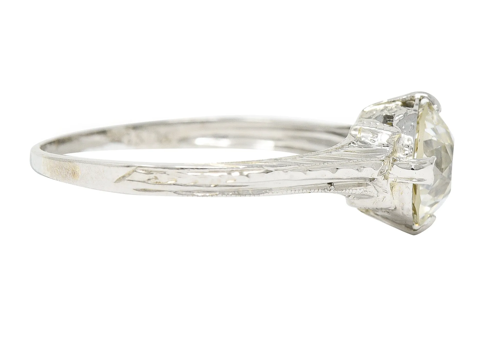 1920's J.W. Grant & Co. Art Deco 1.60 CTW 18 Karat White Gold Engagement Ring