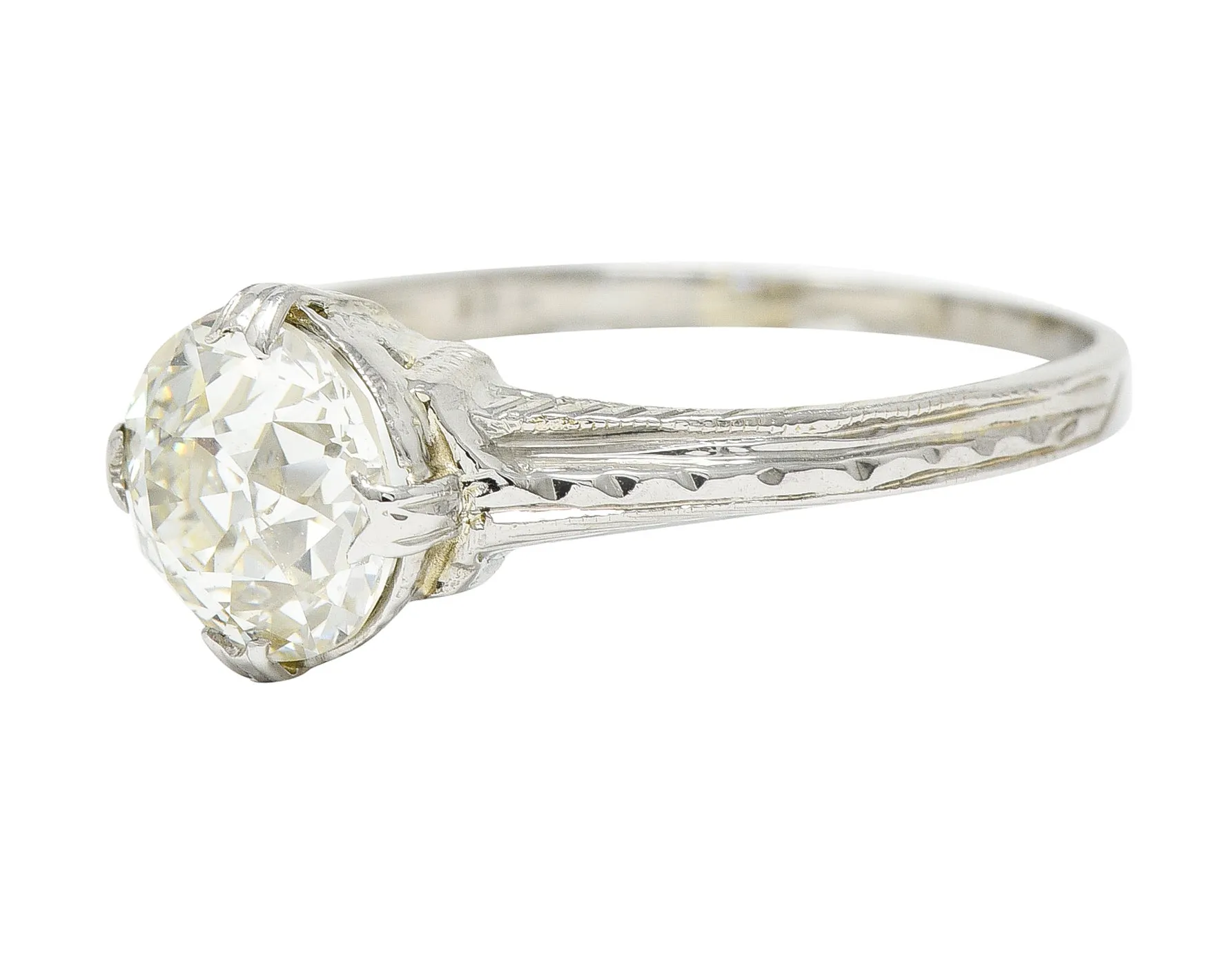 1920's J.W. Grant & Co. Art Deco 1.60 CTW 18 Karat White Gold Engagement Ring