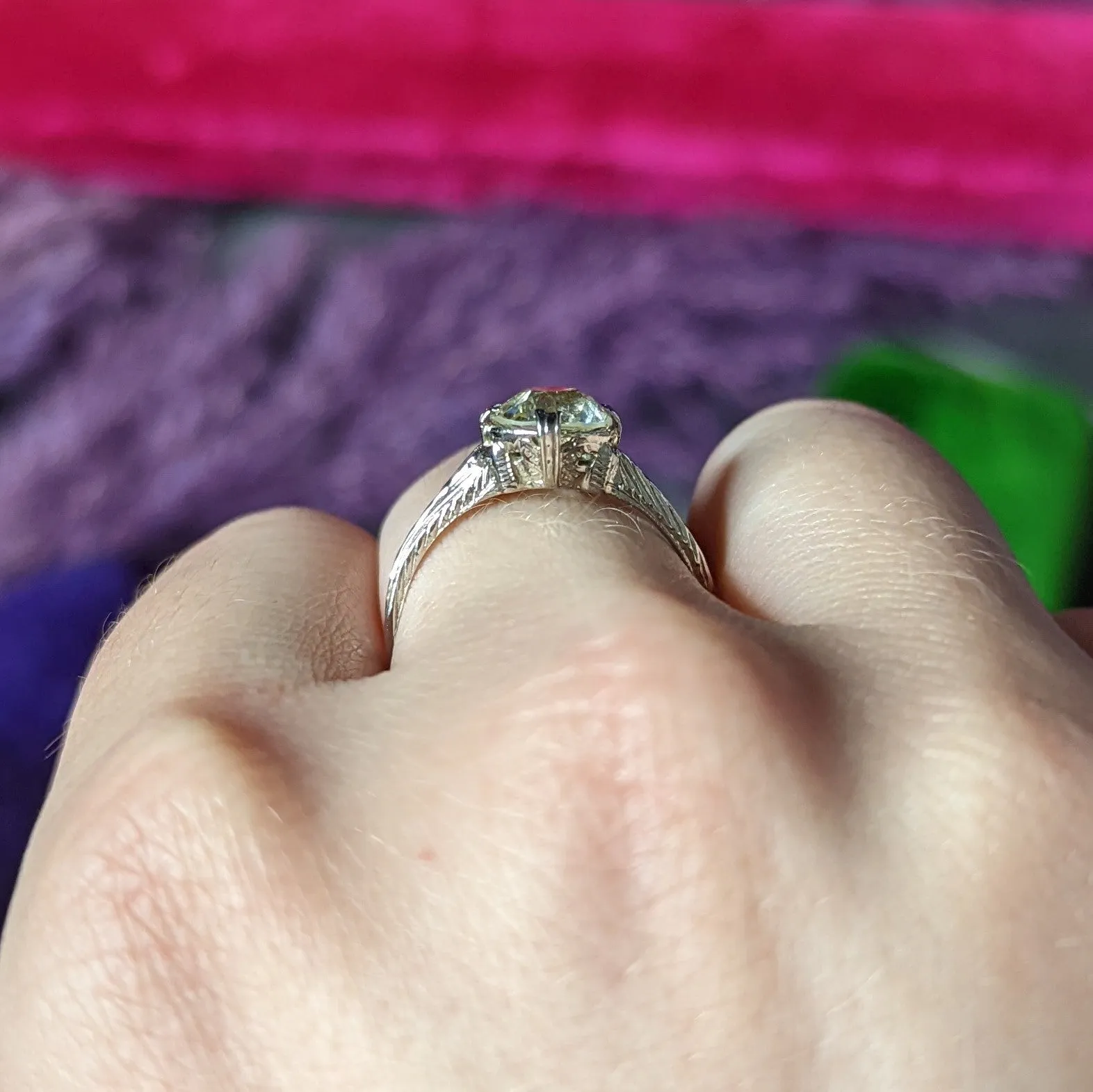1920's J.W. Grant & Co. Art Deco 1.60 CTW 18 Karat White Gold Engagement Ring