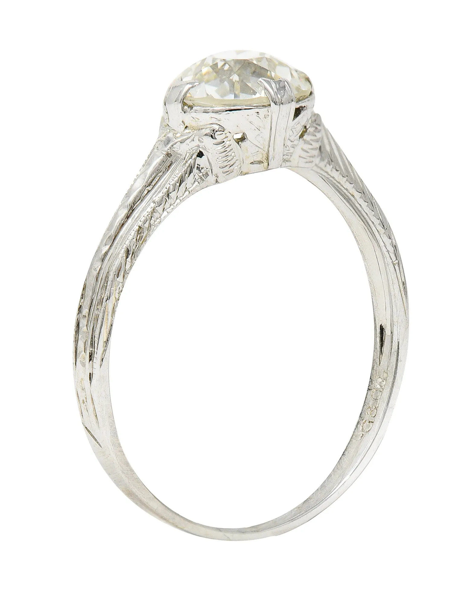 1920's J.W. Grant & Co. Art Deco 1.60 CTW 18 Karat White Gold Engagement Ring