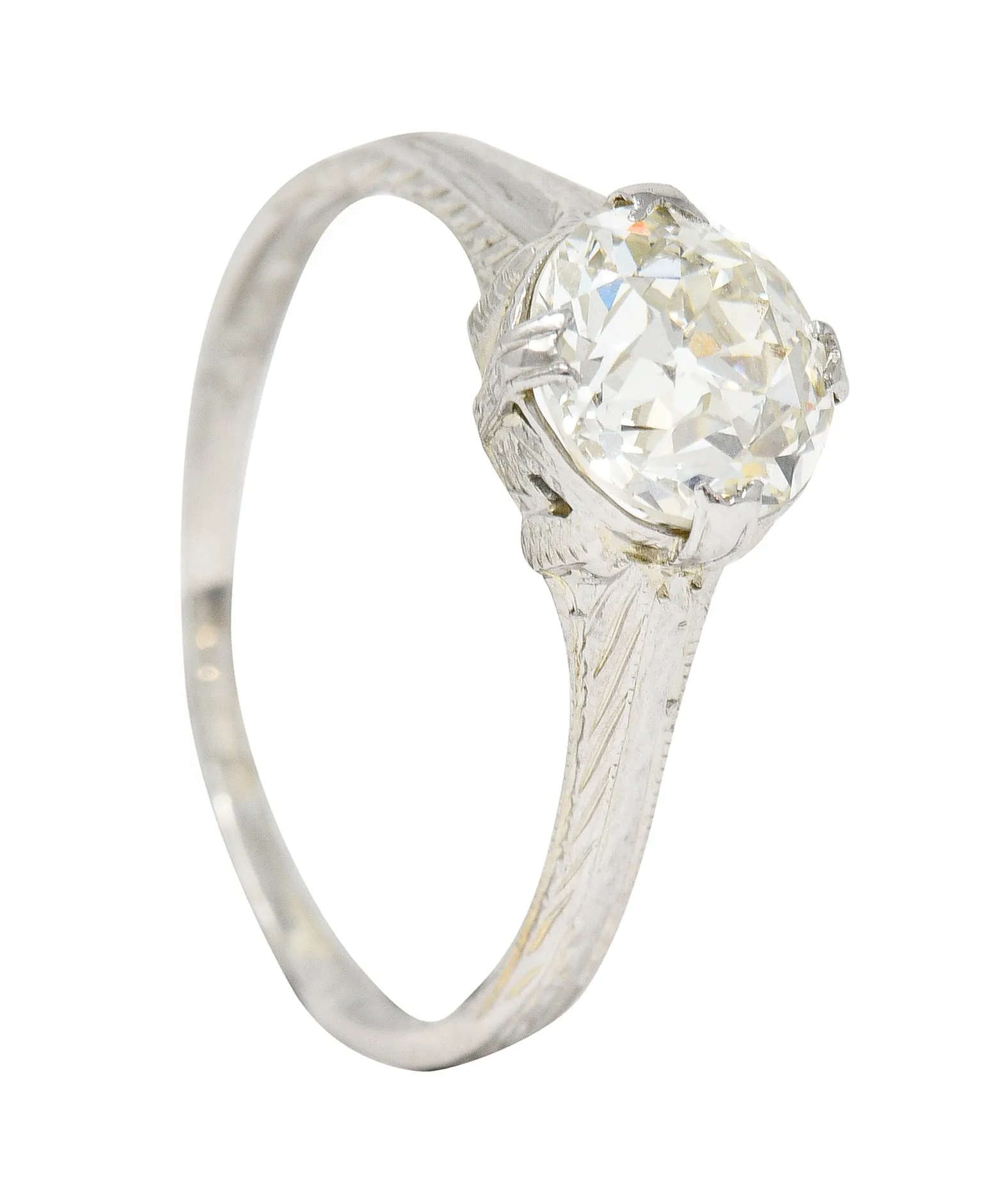 1920's J.W. Grant & Co. Art Deco 1.60 CTW 18 Karat White Gold Engagement Ring