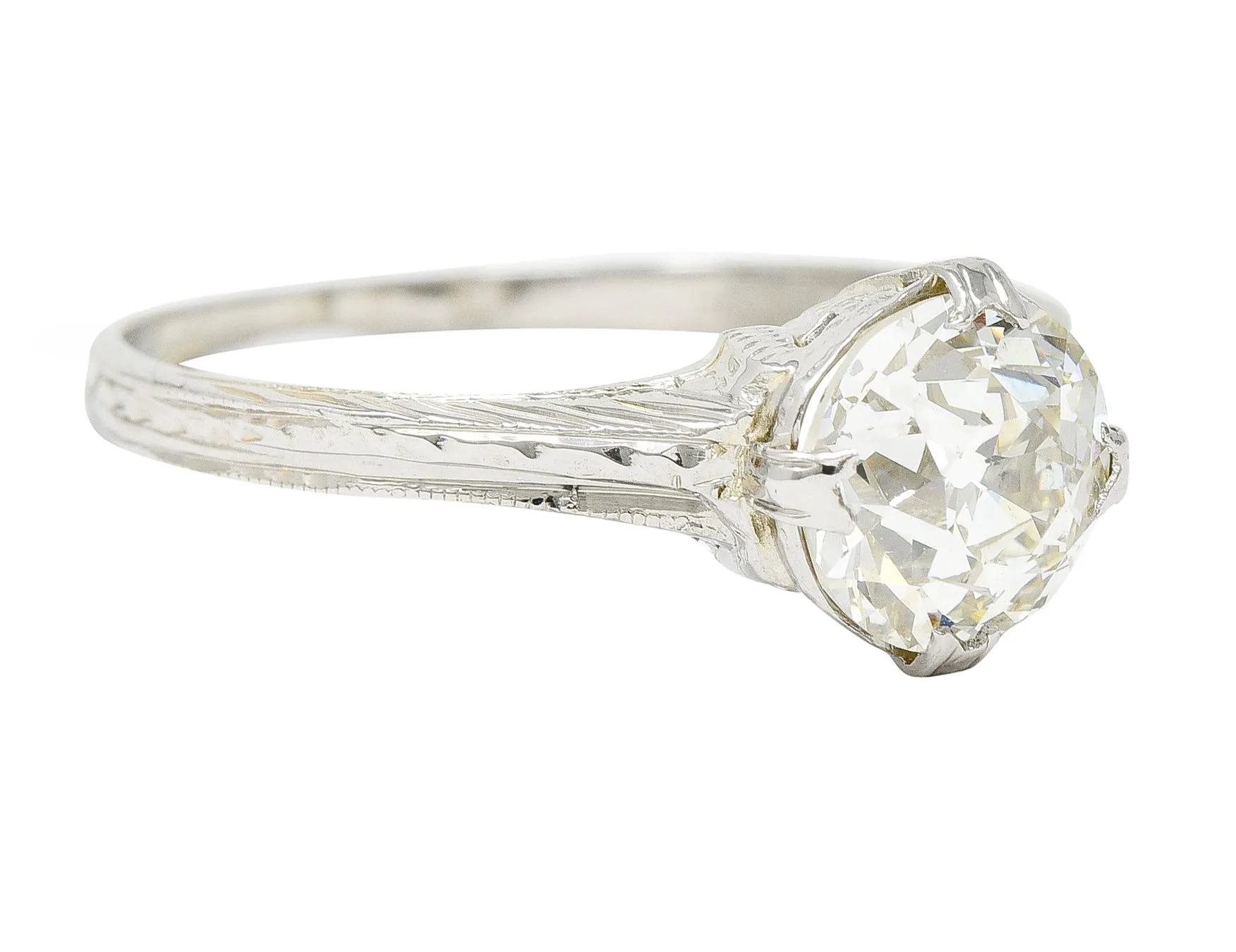 1920's J.W. Grant & Co. Art Deco 1.60 CTW 18 Karat White Gold Engagement Ring