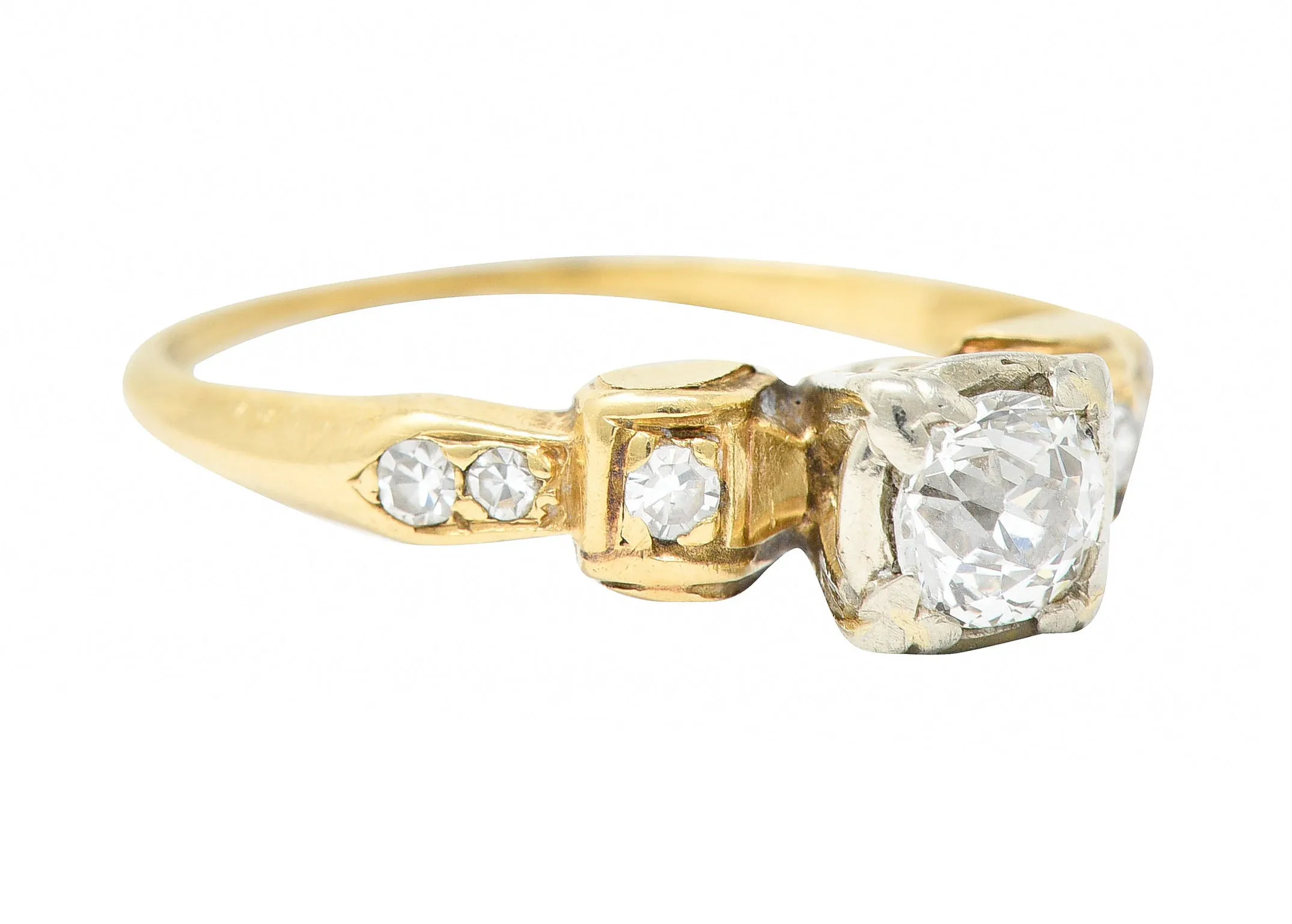 1940's Retro 0.50 CTW Diamond 14 Karat Two-Tone Gold Engagement Ring