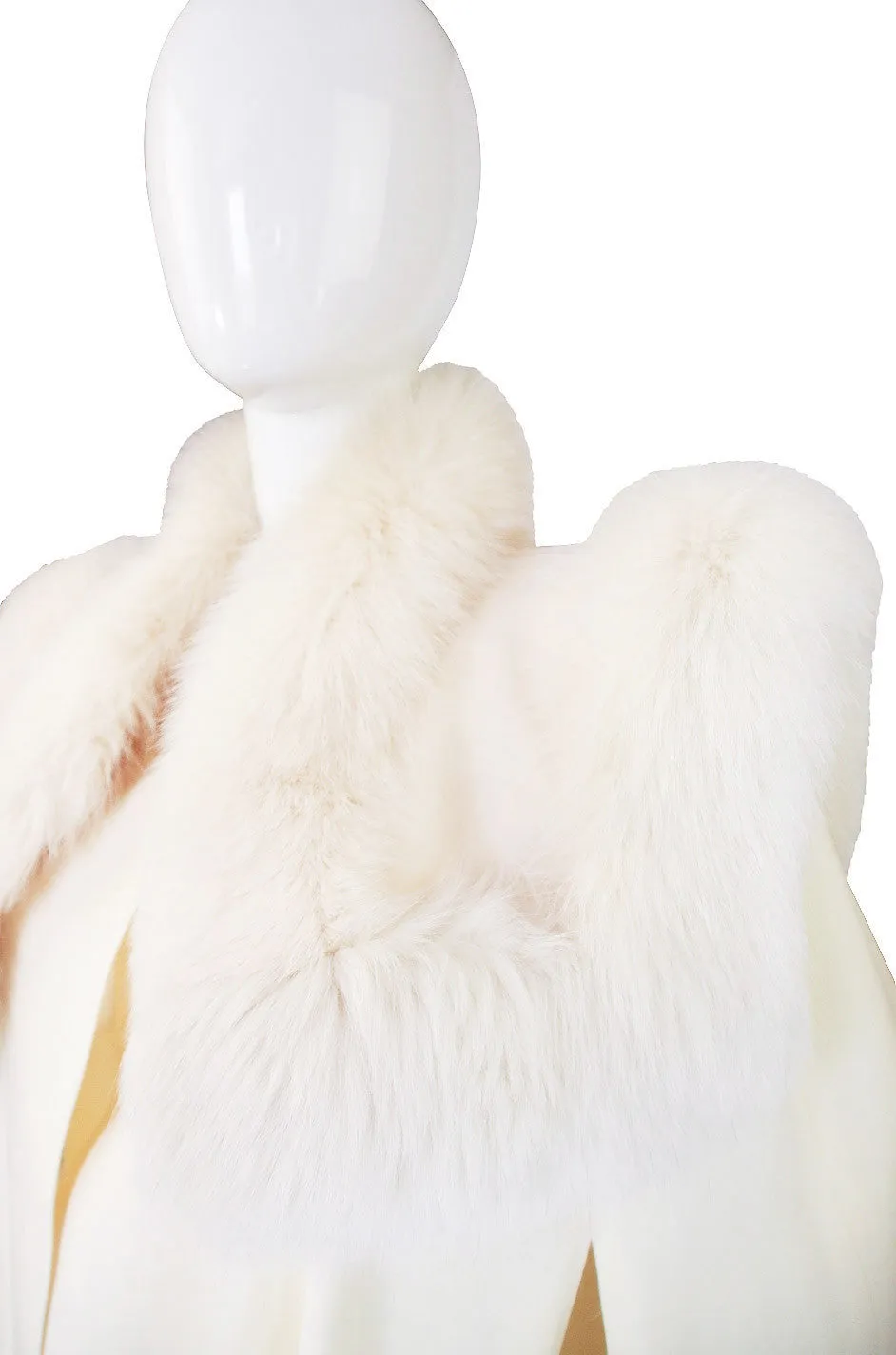 1980s Cream Wool Fox Fur Collar Cape