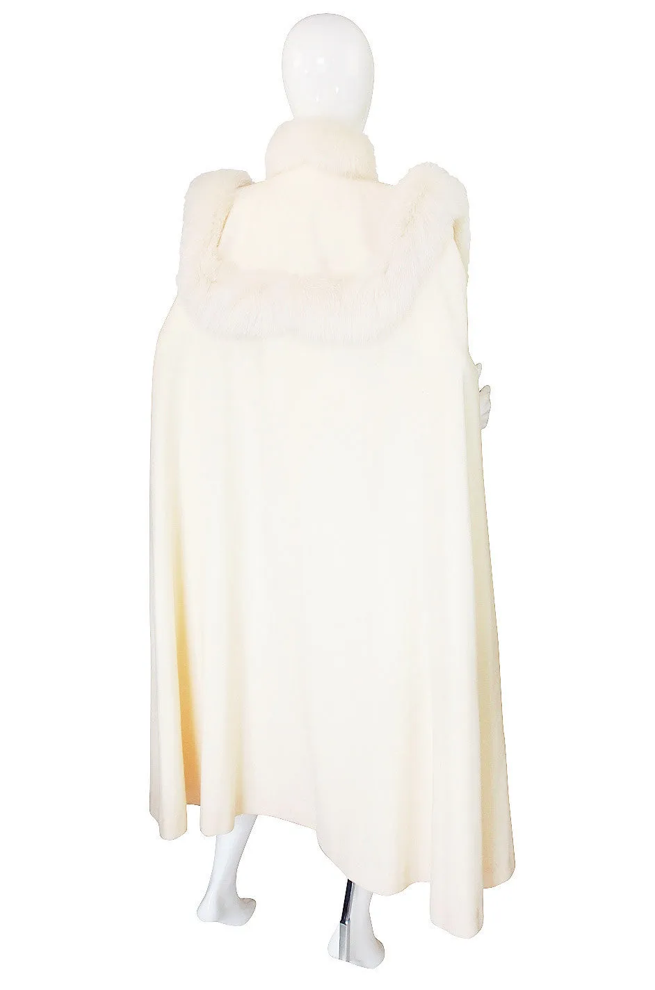 1980s Cream Wool Fox Fur Collar Cape
