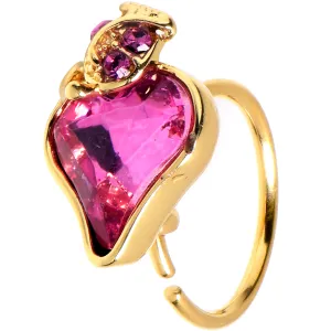 20 Gauge 5/16 Pink Gem Gold Tone Strawberry Love Nose Hoop