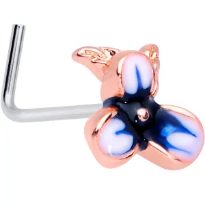 20 Gauge 5/16 Rose Gold Tone Blue White Flower L Shaped Nose Ring