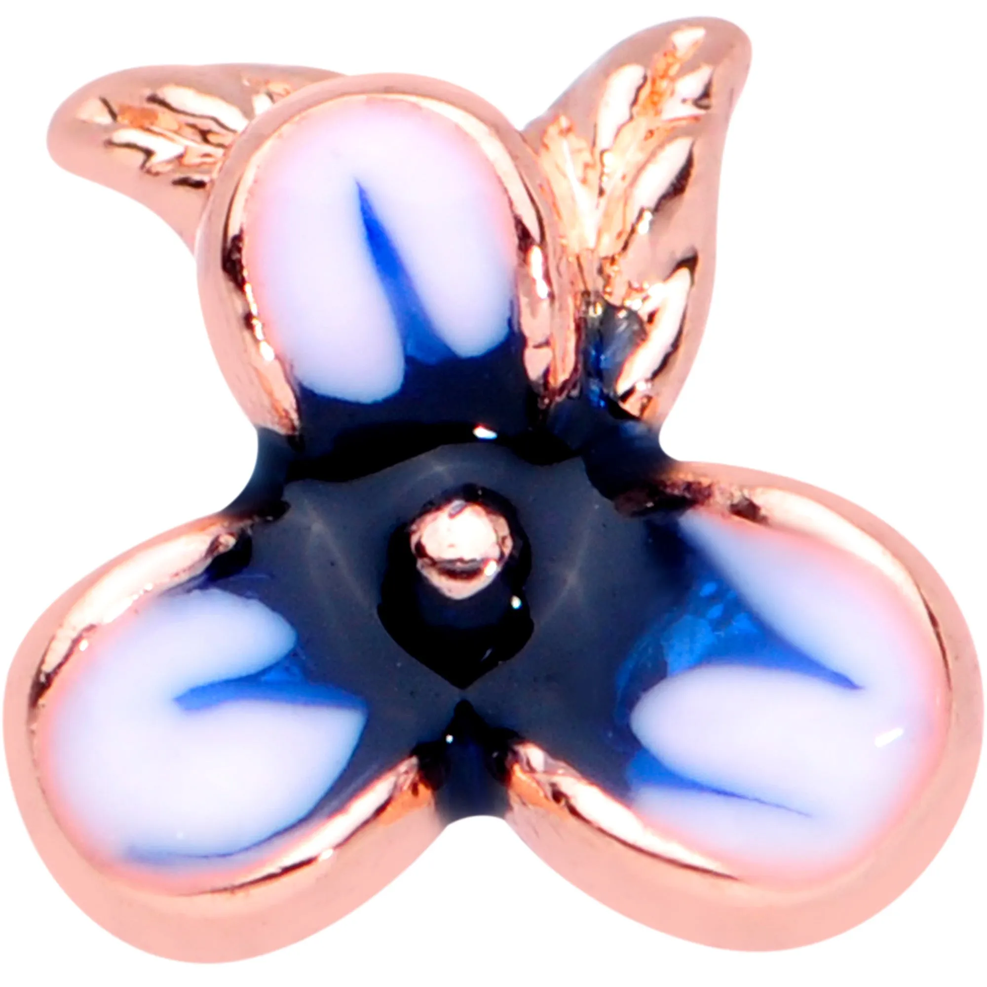 20 Gauge 5/16 Rose Gold Tone Blue White Flower L Shaped Nose Ring