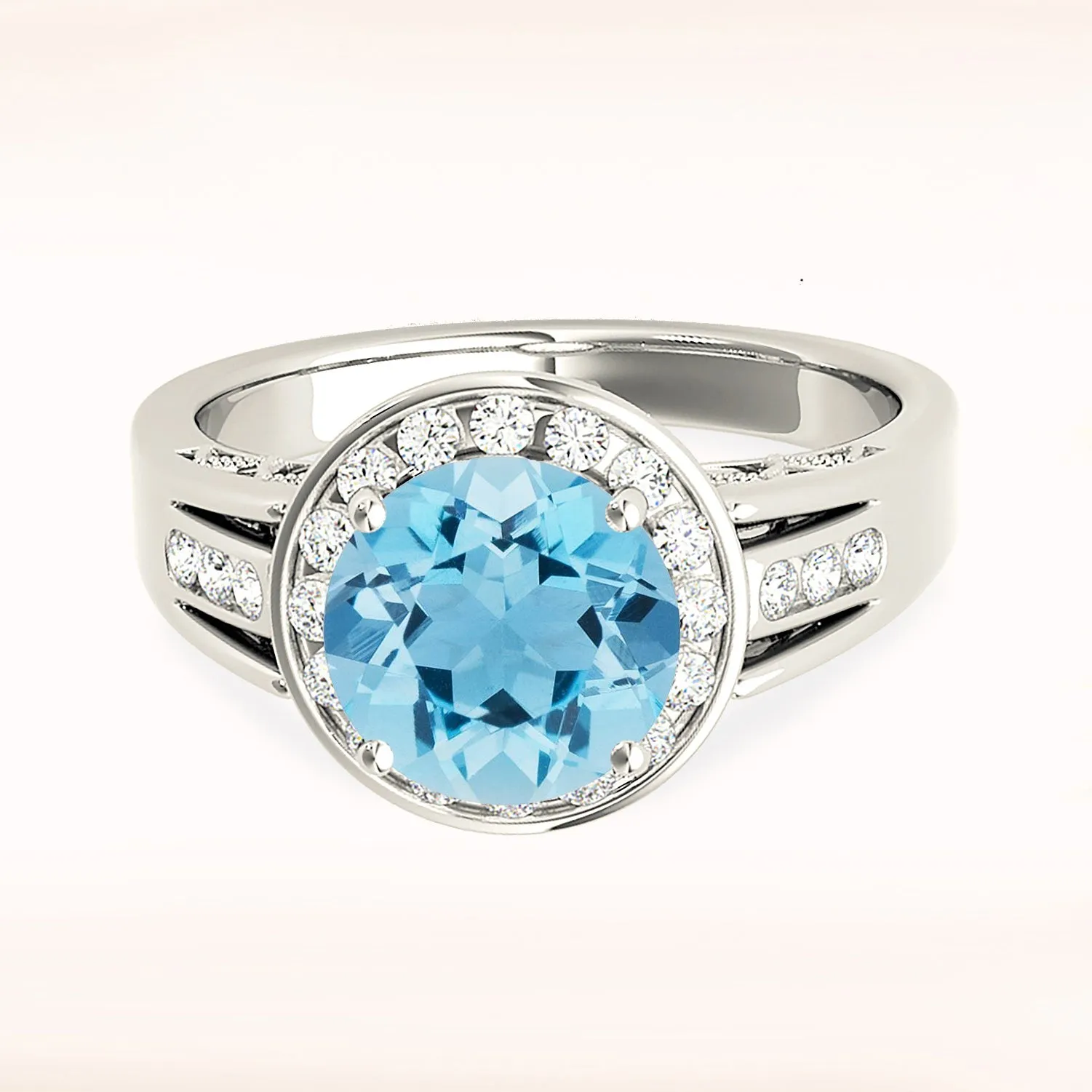 2.00 ct. Genuine Aquamarine Ring With Bezel Set Halo