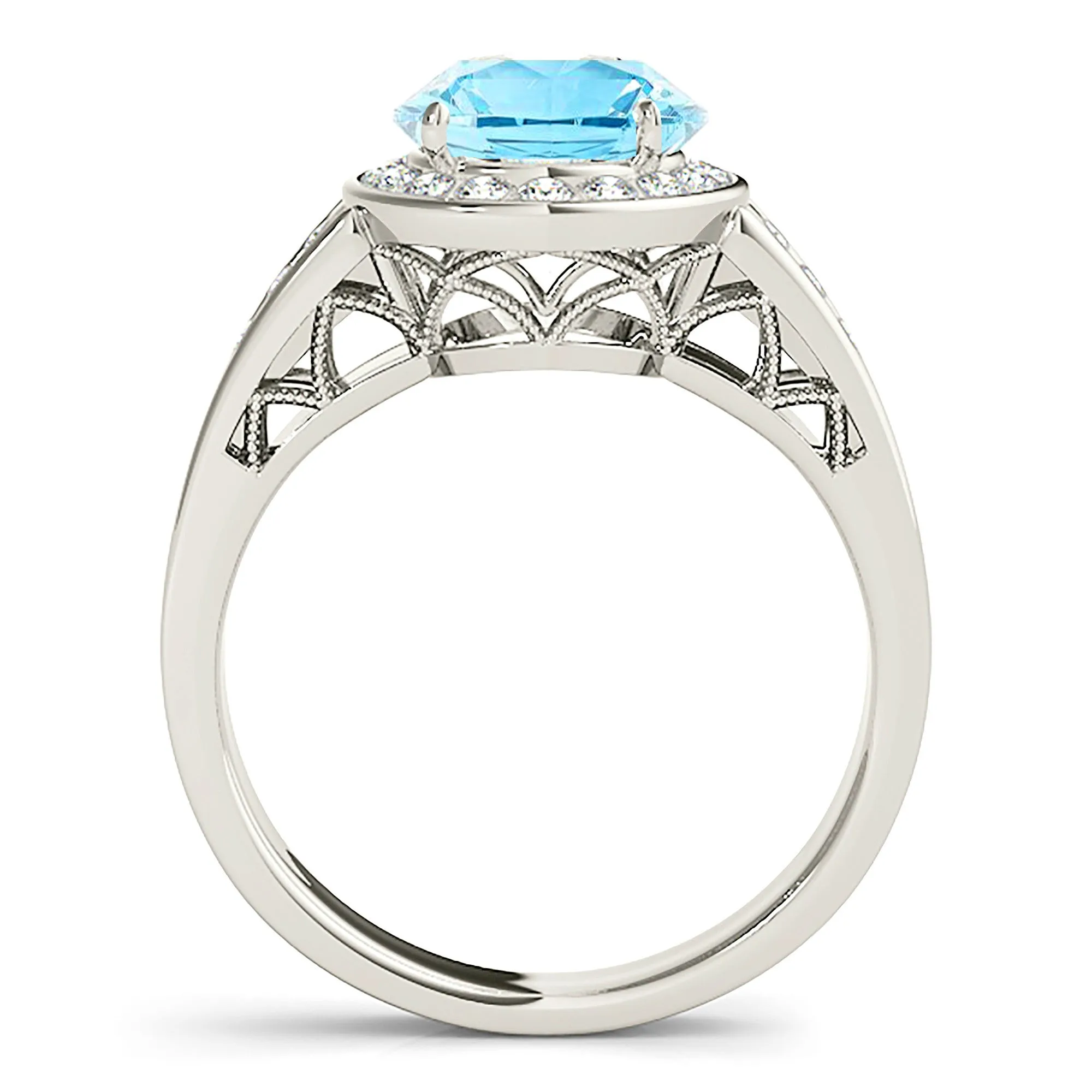 2.00 ct. Genuine Aquamarine Ring With Bezel Set Halo