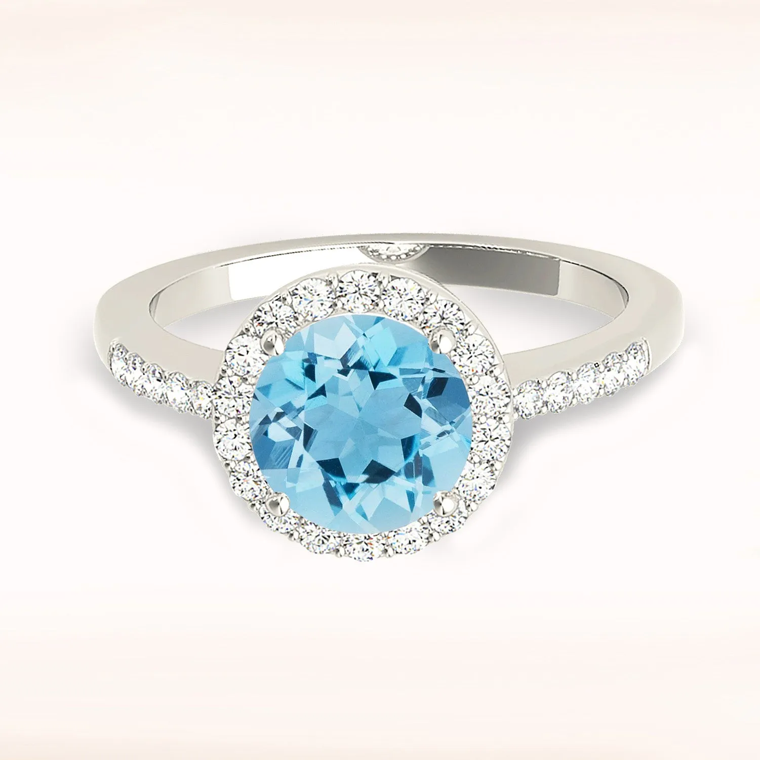 2.00 ct. Genuine Aquamarine Ring With Halo, Delicate Diamond Band