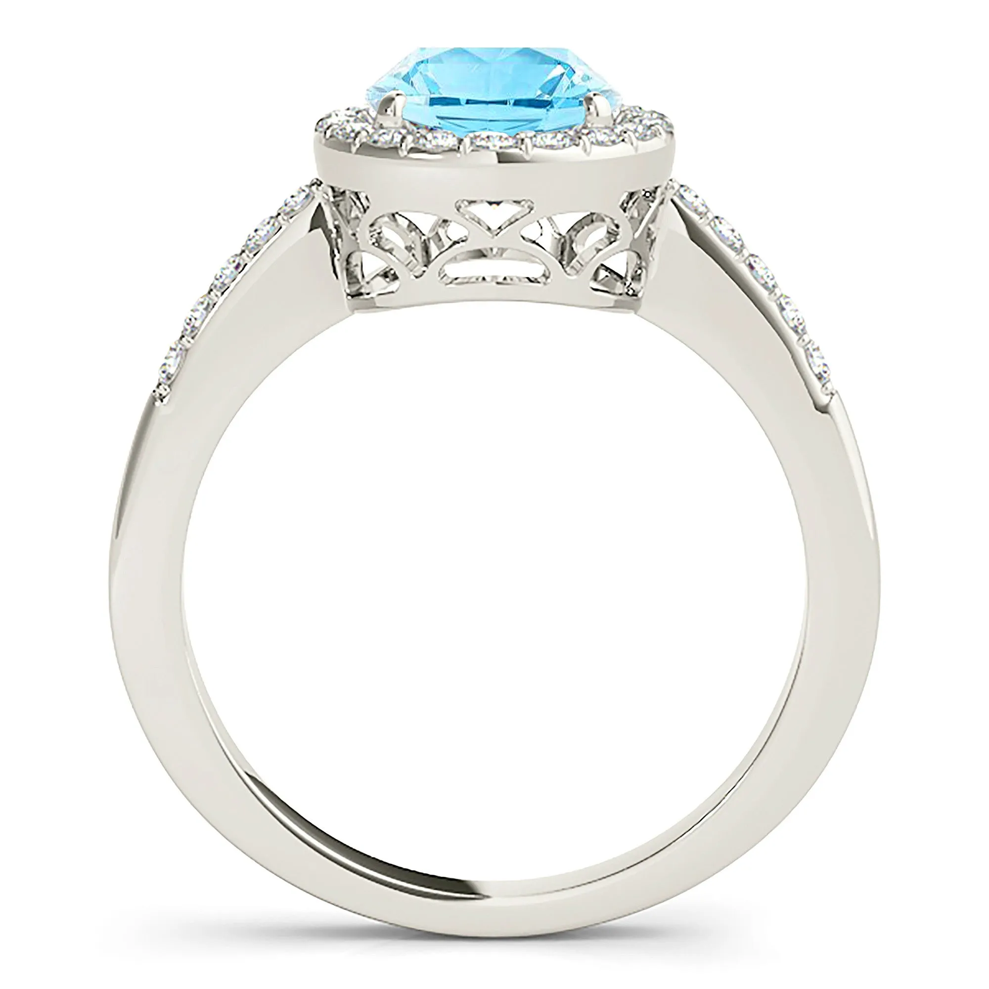 2.00 ct. Genuine Aquamarine Ring With Halo, Delicate Diamond Band
