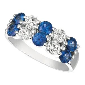 2.20 Carat Natural Sapphire and Diamond 2 Rows Ring G SI 14K White Gold