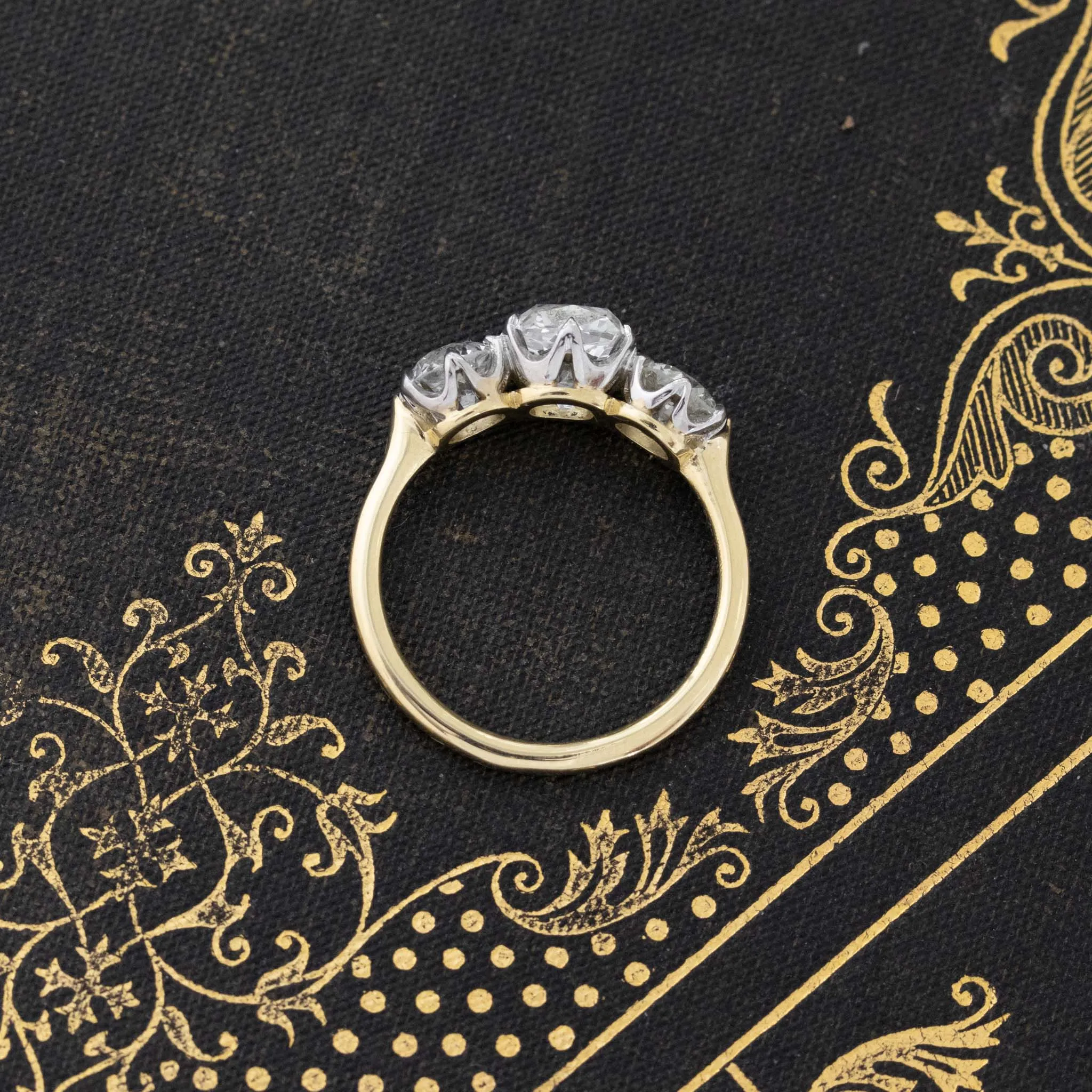 2.42ctw Old Mine & Old European Cut Diamond Trilogy Ring, GIA
