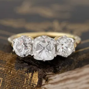 2.42ctw Old Mine & Old European Cut Diamond Trilogy Ring, GIA