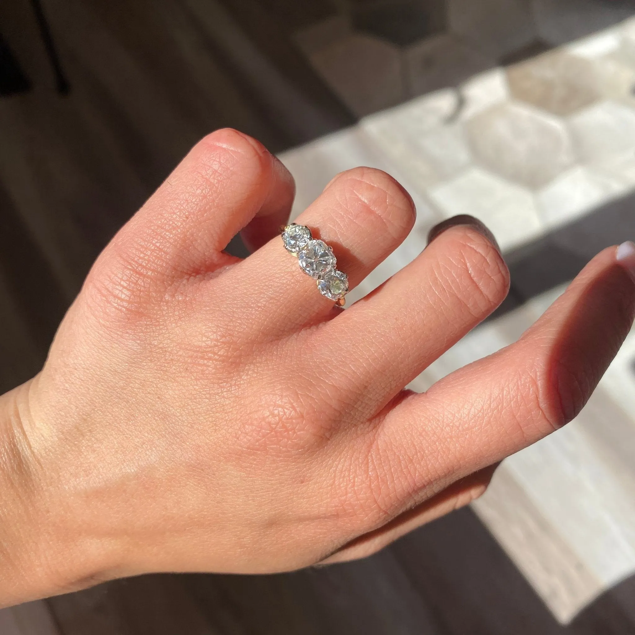 2.42ctw Old Mine & Old European Cut Diamond Trilogy Ring, GIA