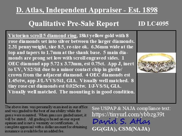 2.45ctw Victorian Old European Cut Diamond 5-Stone Graduated Band