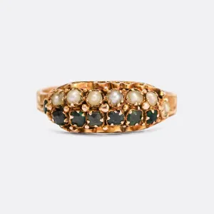 2x rings Victorian Emerald & Pearl Double Row Ring