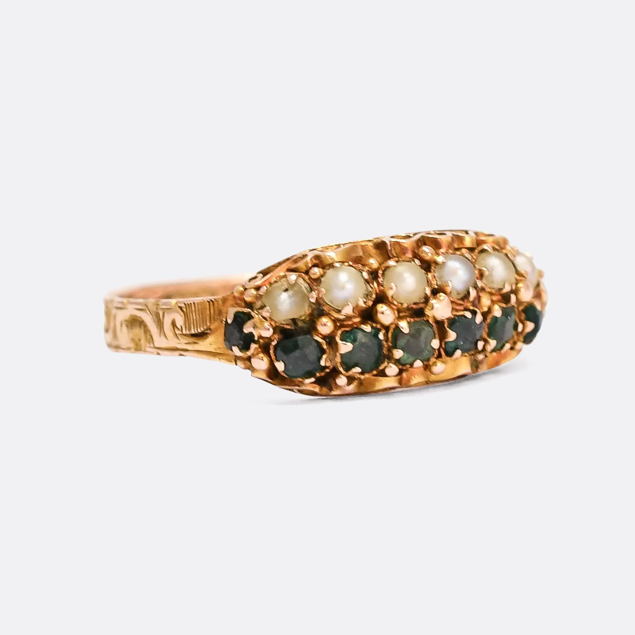 2x rings Victorian Emerald & Pearl Double Row Ring