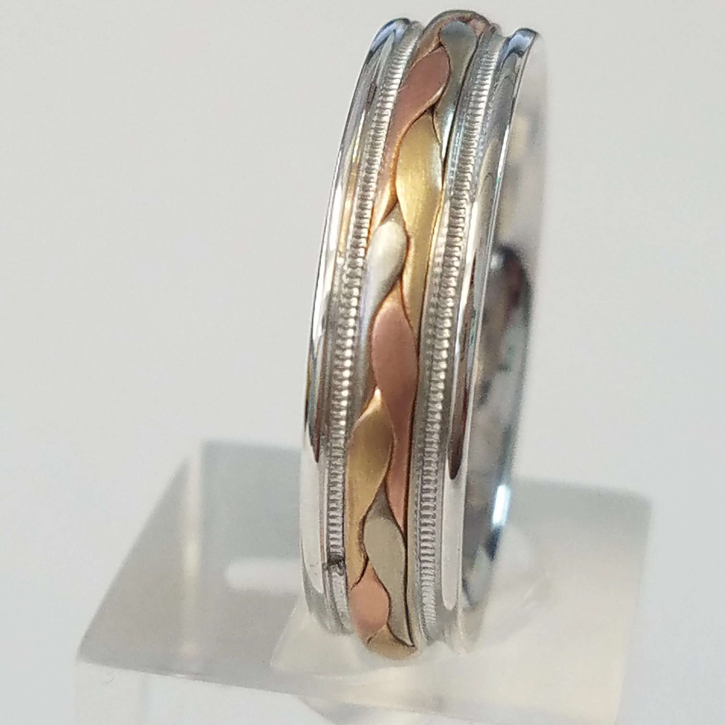 3 Strand Hand Braided Wedding Band Ring