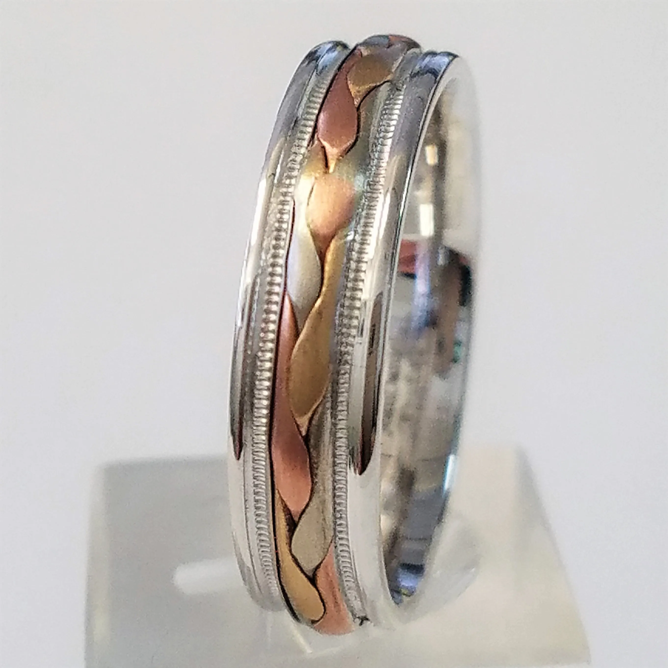 3 Strand Hand Braided Wedding Band Ring