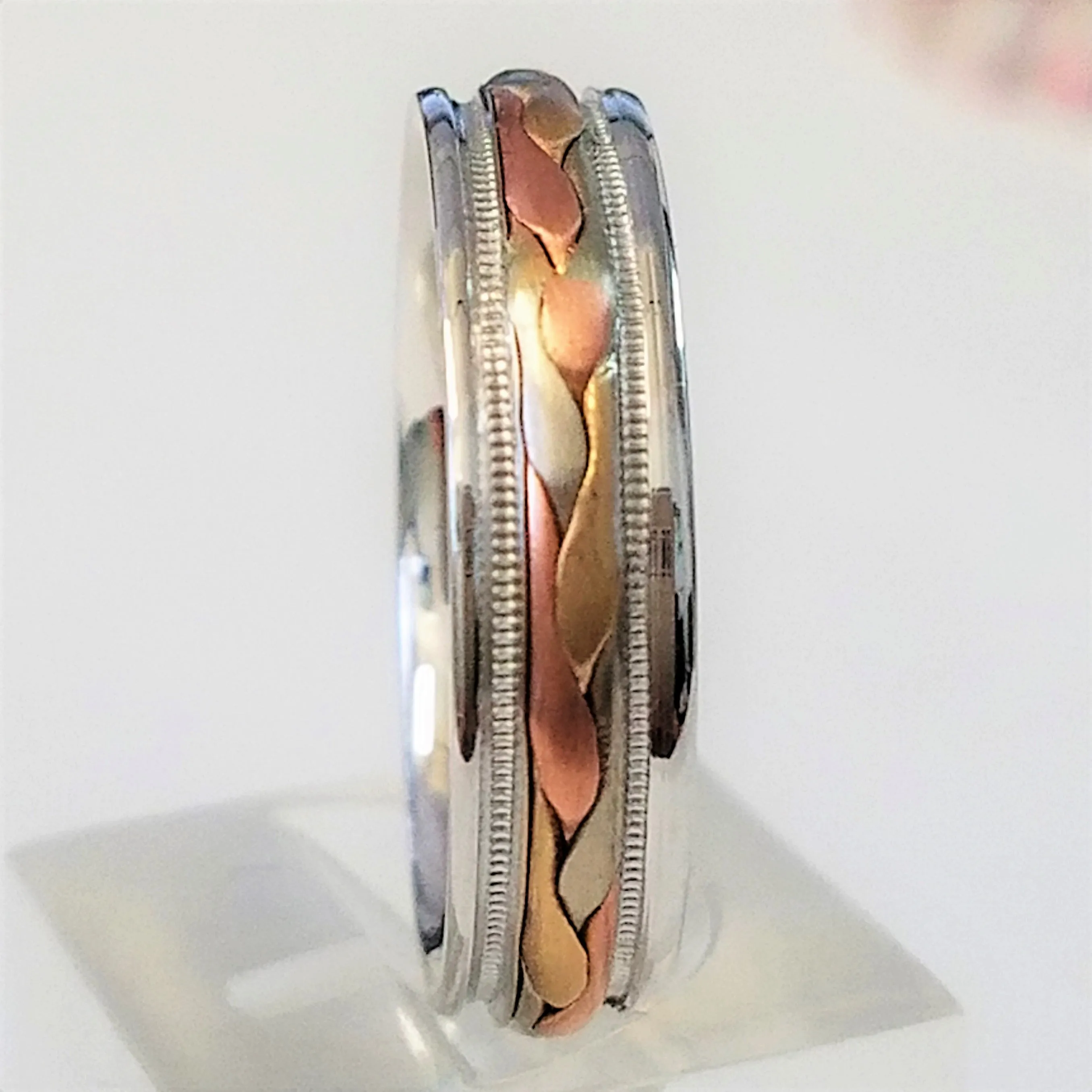 3 Strand Hand Braided Wedding Band Ring