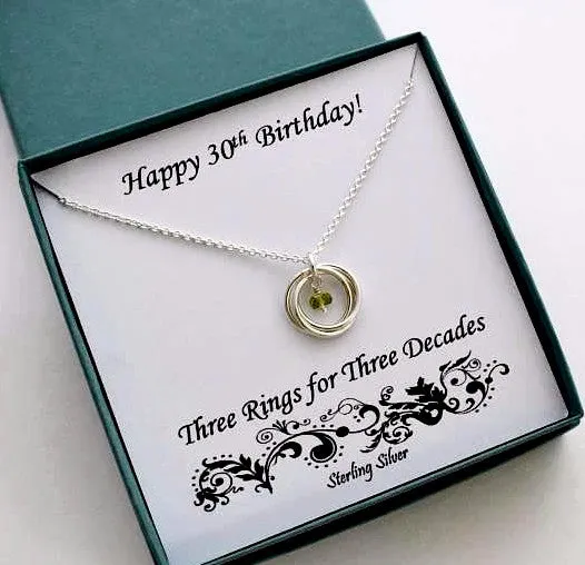 30th Birthday Necklace | Sterling Silver Birthstone Necklace | 30th Birthday Gift