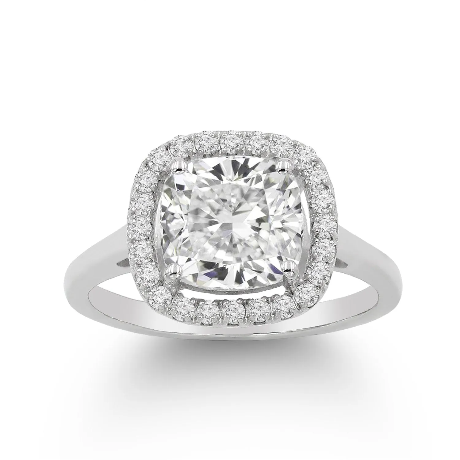 3.50 CTTW Moissanite Cushion Cut Halo Engagement Ring in 925 Sterling Silver