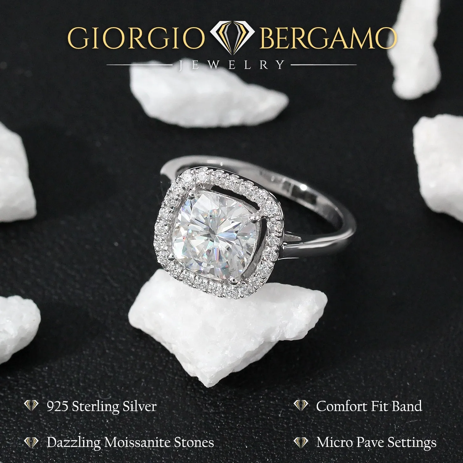 3.50 CTTW Moissanite Cushion Cut Halo Engagement Ring in 925 Sterling Silver