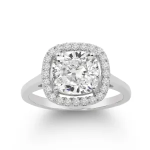 3.50 CTTW Moissanite Cushion Cut Halo Engagement Ring in 925 Sterling Silver