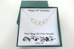 40th Birthday Gift | Four Rings Necklace | 40th Birthday Gift for Her