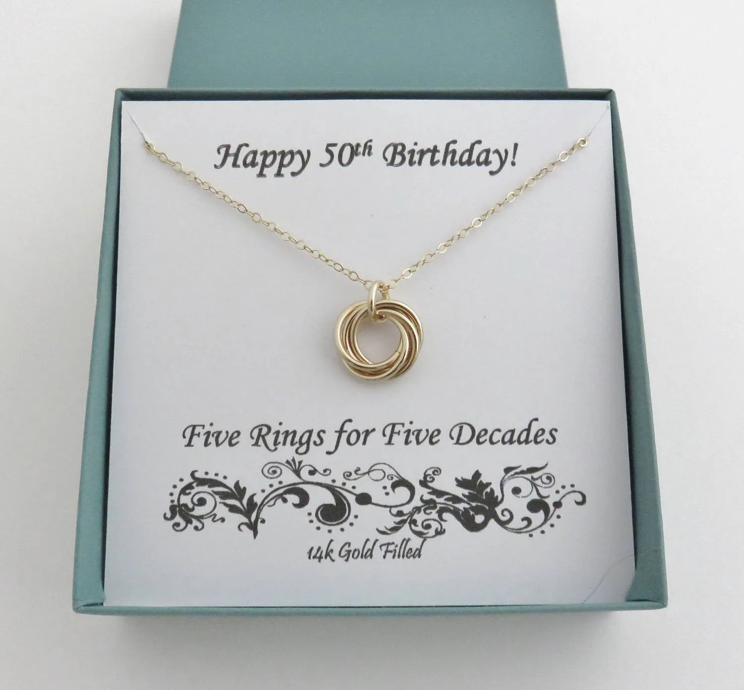 50th Birthday Necklace | Gold Birthday Ring Necklace | 50th Birthday Gift for Women