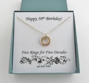 50th Birthday Necklace | Gold Birthday Ring Necklace | 50th Birthday Gift for Women
