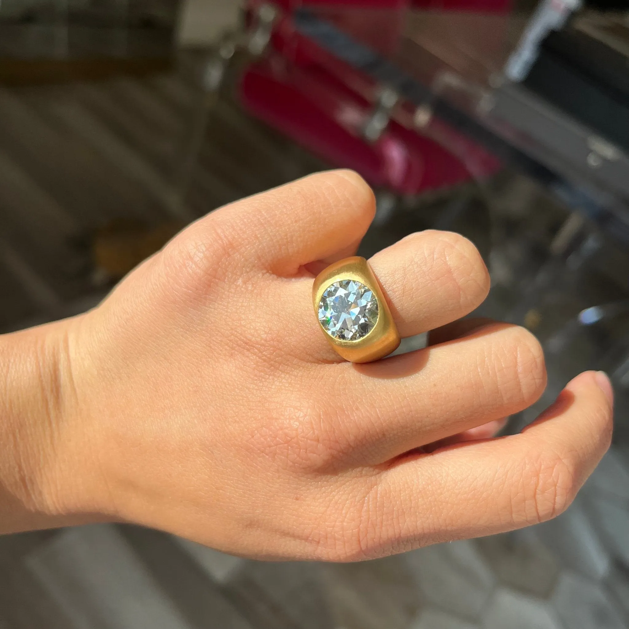 5.54ct Transitional Cut Diamond Chunky Bezel Ring