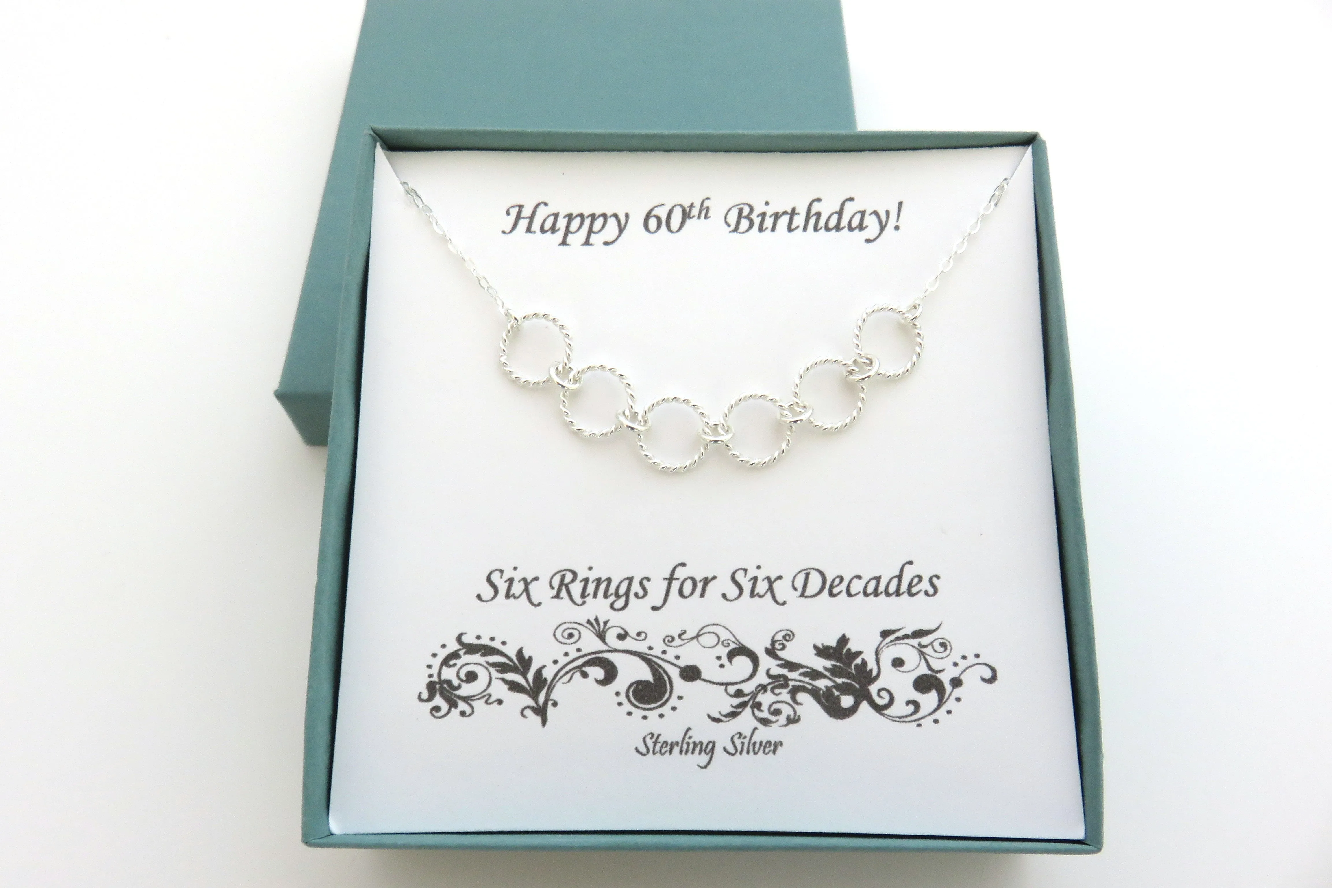 60th Birthday Gifts | Sterling Silver Six Ring Necklace | 60th Birthday Necklace