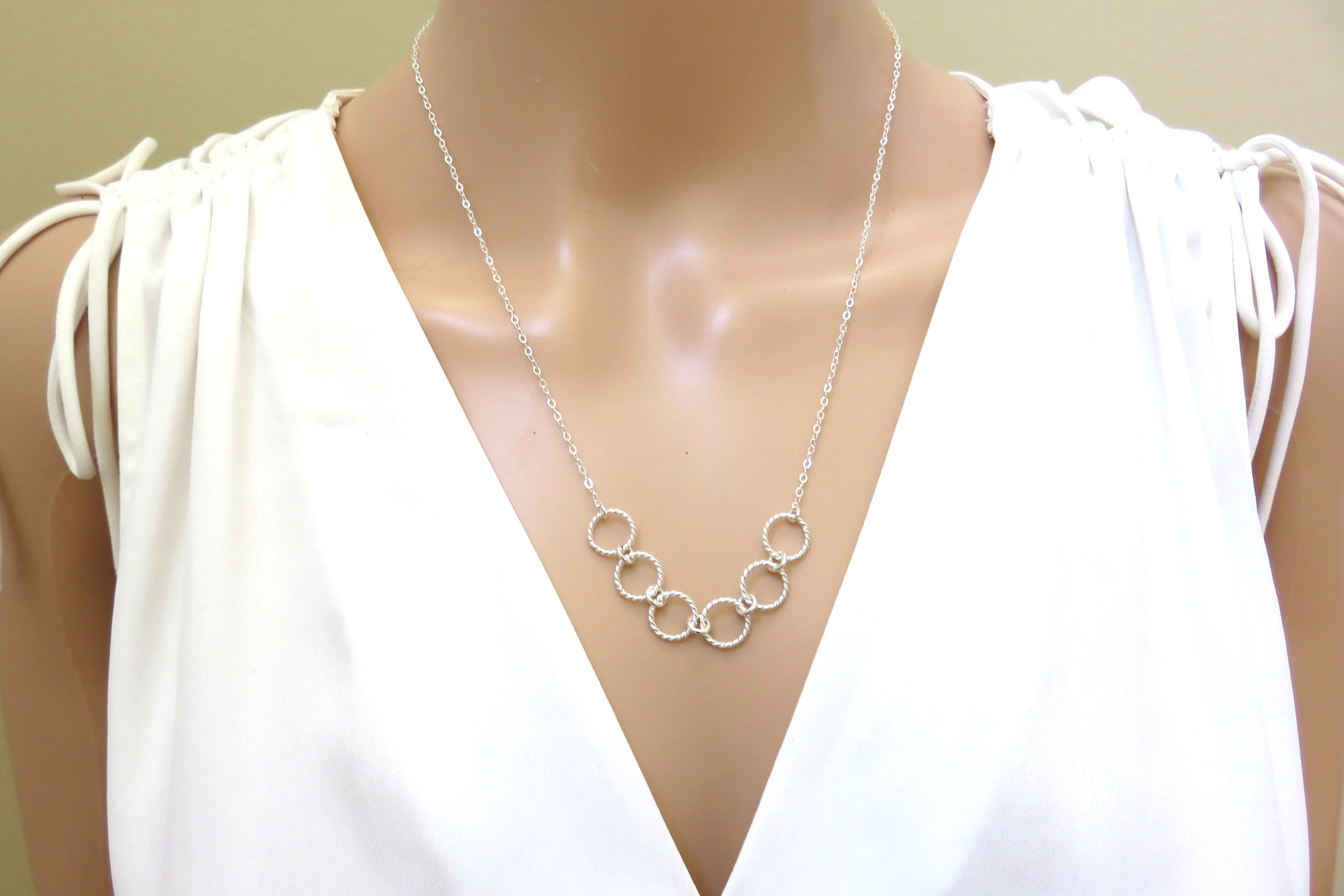 60th Birthday Gifts | Sterling Silver Six Ring Necklace | 60th Birthday Necklace